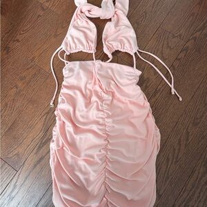Zara Pink Ruched Halter Dress